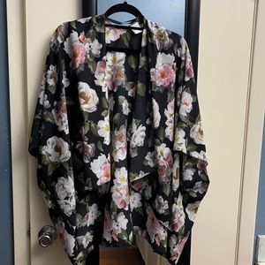 Black Flowery Kimono - plus size one size fits all